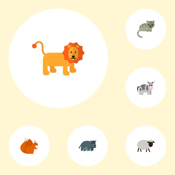 Hayvan simgeler düz stil sembollerle sincap, kedi, inek ve web mobil app logo tasarımı için diğer simgeler kümesi. — Stok Vektör