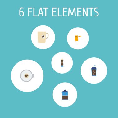 Buzlu içecek, Türk cezve, kahve kapsül ve diğer simgeler web mobil app logo tasarımı için kahve simgeler düz stil sembollerle kümesi.