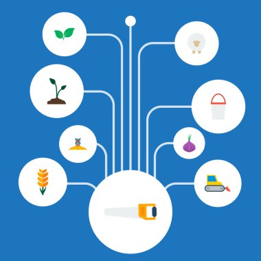 Yaprak, alan, koyun ve diğer simgeler web mobil app logo tasarımı için hasat simgeler düz stil sembollerle kümesi.