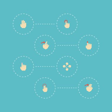 Slayt, dokunmatik ekran, dirsekle dürtmek ve diğer simgeler web mobil app logo tasarımı için emniyet simgeler düz stil sembollerle kümesi.