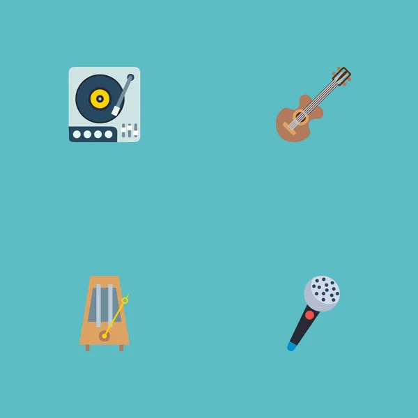 Набір Музичних Піктограм Символів Плоского Стилю Мікрофоном Метрономом Гітарою Іншими — стокове фото