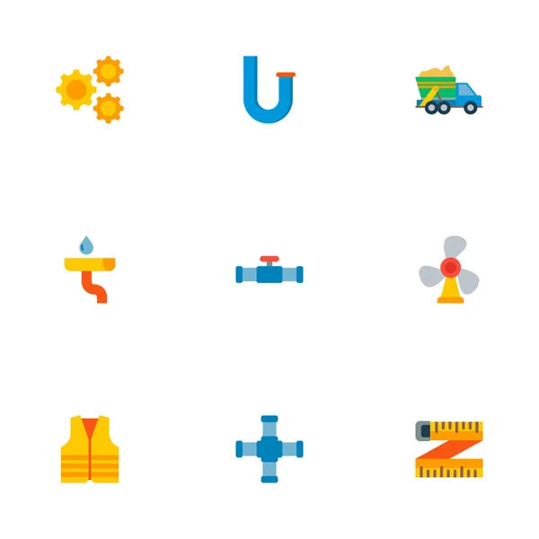 Set of construction icons flat style symbols with measuring, crossed pipeline, garbage truck and other icons for your web mobile app logo design.