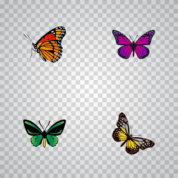 Set von Schmetterling realistische Symbole mit gemalten Dame, violetten Flügel, Schönheit fliegen und andere Symbole für Ihre Web-Handy-App Logo-Design. — Stockfoto