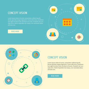 Proje simgeleri düz stil semboller takvim ile ayarla, bağlantı, tamamlanan görevler ve diğer simgeler web mobil app logo tasarımı için ekleyin.