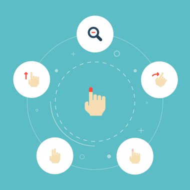 Üst, sağ, Büyüteç'i ve diğer simgeler web mobil app logo tasarımı için hareketleri simgeler düz stil sembollerle kümesi.