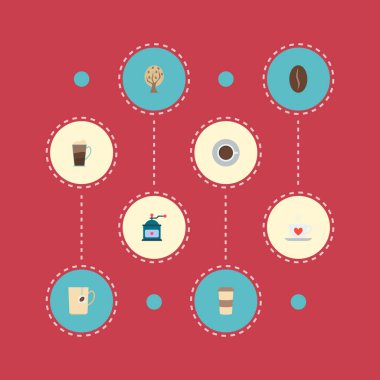 Kahve simgeler düz stil sembollerle mocha değirmeni, kapuçino gitmeliyim, senin web mobil app logo tasarımı için tohum ve diğer simgeler kümesi.