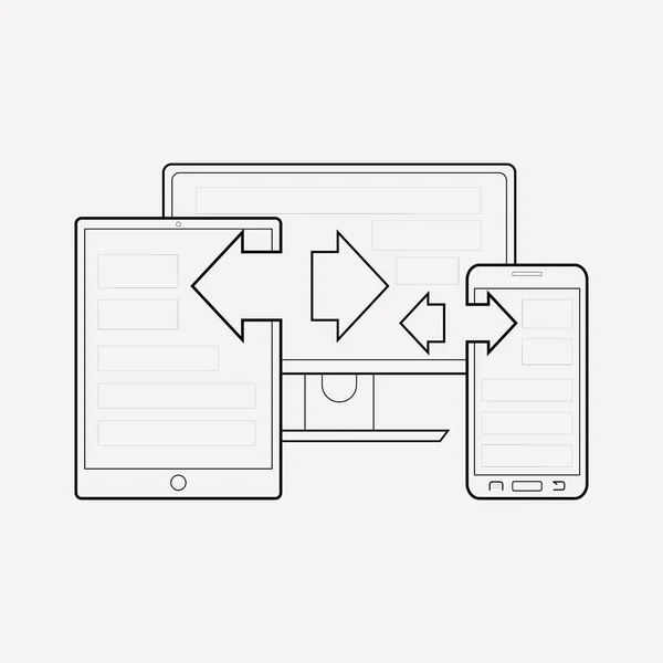 レスポンシブ デザイン アイコン ライン要素 ウェブ モバイル アプリのロゴ デザインのきれいな背景に分離したレスポンシブ デザイン アイコン — ストックベクタ