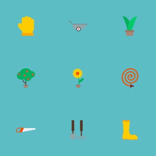 防水靴 果物の木 手と園芸のアイコン フラット スタイル記号のセットを見たウェブ モバイル アプリのロゴ デザインのアイコン — ストックベクタ