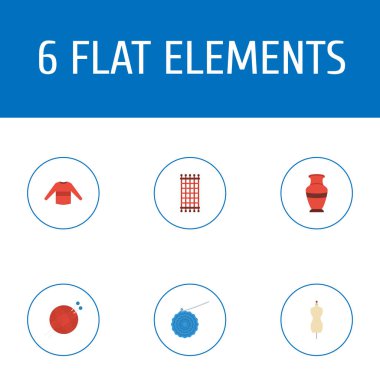 Manken, vazoyu, iğne işi ve diğer simgeler web mobil app logo tasarımı için el sanatları simgeleri düz stil sembollerle kümesi.