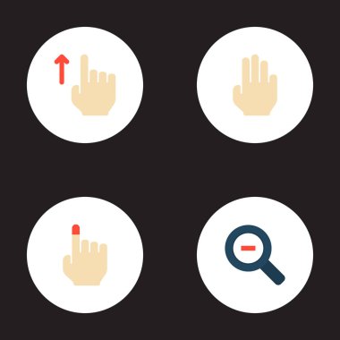 Üç, dokunmatik ekran, üst ve diğer simgeler web mobil app logo tasarımı için hareketleri simgeler düz stil sembollerle kümesi.