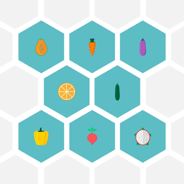 Conjunto de iconos de vitaminas símbolos de estilo plano con zanahoria, pepino, naranja y otros iconos para el diseño del logotipo de su aplicación móvil web . — Foto de Stock