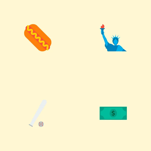 Set usa pictogrammen vlakke stijl symbolen met honkbal, dollar, hotdog en andere pictogrammen voor uw web mobiele app logo ontwerp. — Stockfoto