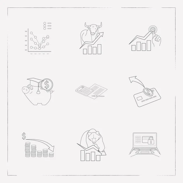 Set of job icons line style symbols with graph, online banking security, bear market and other icons for your web mobile app logo design.