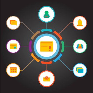 Gelen kutusu, takvim, başrollerini görev ve diğer simgeler web mobil app logo tasarımı için proje simgeleri düz stil sembollerle kümesi.