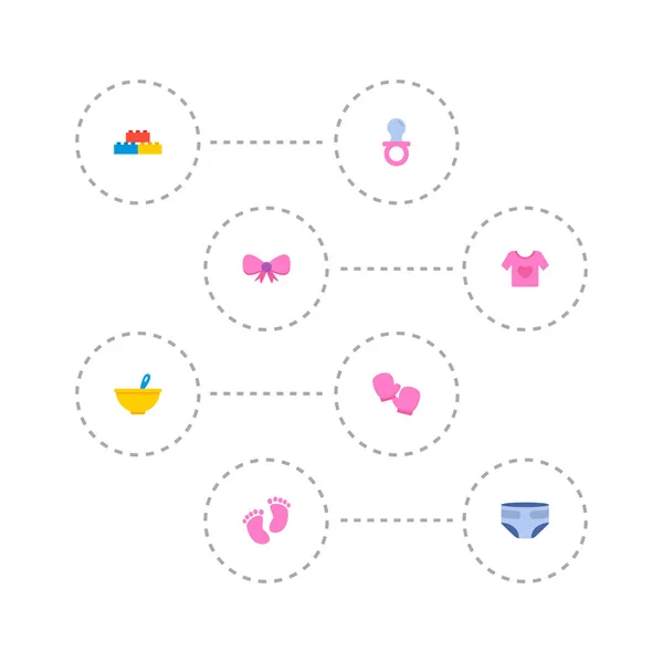 Набор иконок плоского стиля с детскими ножками, лего, перчатками и другими иконками для дизайна логотипа вашего мобильного веб-приложения . — стоковый вектор