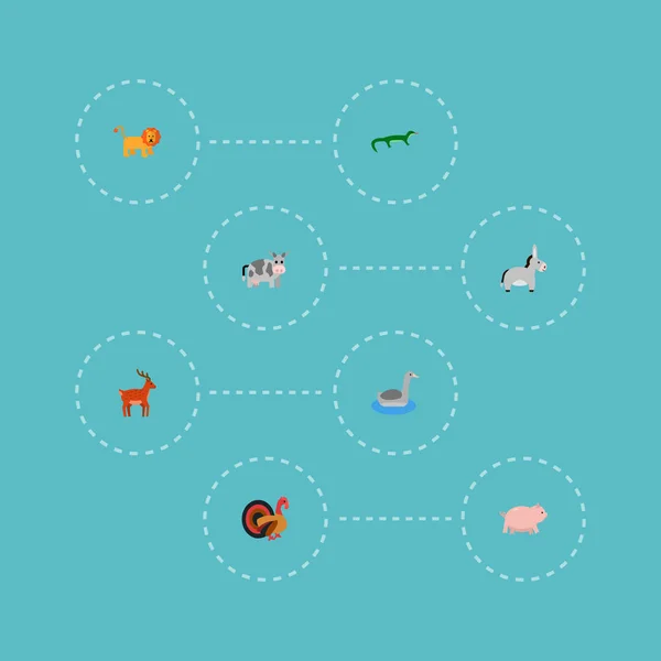 Conjunto de iconos de animales símbolos de estilo plano con león, cerdo, gecko y otros iconos para el diseño del logotipo de su aplicación móvil web . —  Fotos de Stock