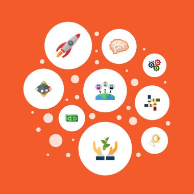 Toplantı, denize indirmek, sponsor ve diğer simgeler web mobil app logo tasarımı için fikir simgeler düz stil sembollerle kümesi.