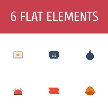 Set simgeleri düz stil sembollerle alarm, kask, bomba ve diğer simgeler, web mobil app logo tasarımı için tedarik.