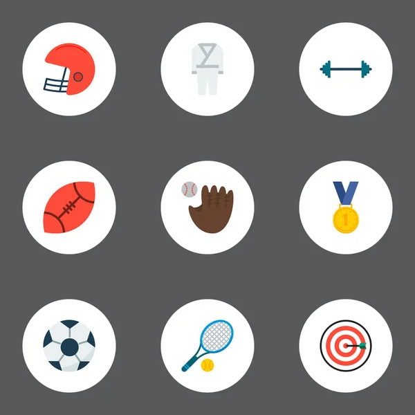 Készlet-ból fitness ikonok lapos stílusú szimbólumok kimonó, baseball, darts és más ikonok a webes mozgatható app logo tervezés. — Stock Vector