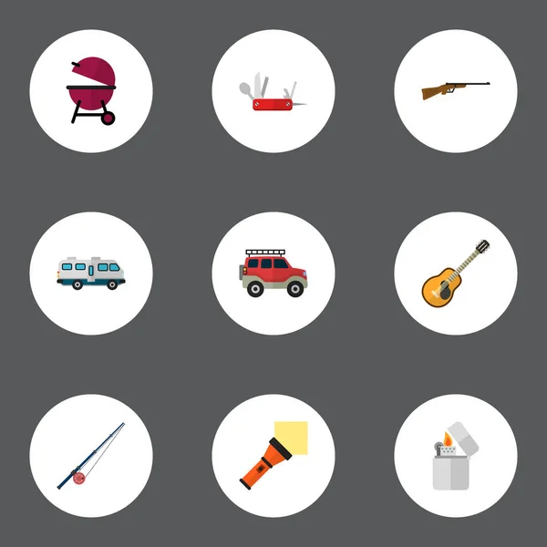 Set of camping icons flat style symbols with pocket torch, bbq, clash knife and other icons for your web mobile app logo design. — Stock Photo, Image