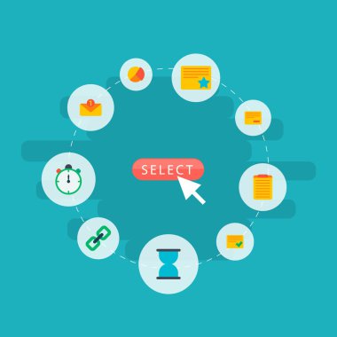 Başrollerini görev, Zamanlayıcı, kum saati ve diğer simgeler web mobil app logo tasarımı için proje simgeleri düz stil sembollerle kümesi.