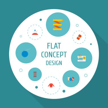 El sanatları simgeleri düz stil semboller ile dikiş seti, iğne, makine ve diğer simgeler web mobil app logo tasarımı için örgü ile pin.