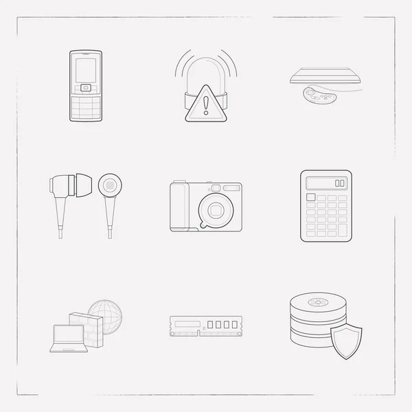 Reihe von Technologie-Symbolen Linie Stil-Symbole mit Datenschutz, Taschenrechner, alte Mobiltelefone und andere Symbole für Ihre Web-Handy-App Logo-Design. — Stockfoto