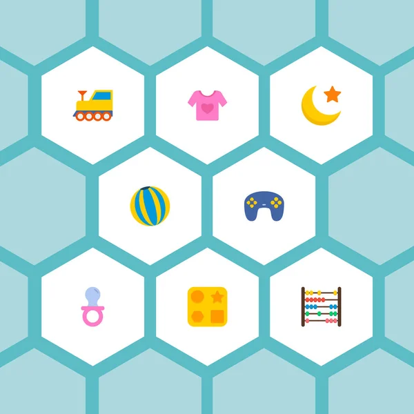 Set kind pictogrammen vlakke stijl symbolen met nip, bal, trein en andere pictogrammen voor uw web mobiele app logo ontwerp. — Stockvector