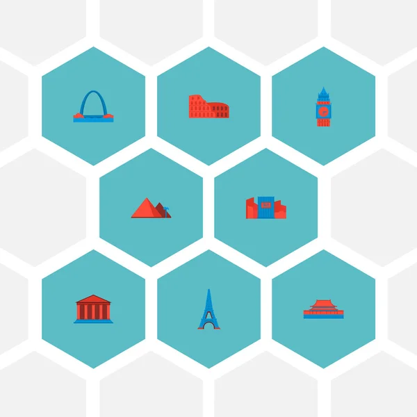 Set von Denkmal-Symbolen flache Stil-Symbole mit Akademie, Giza, Eiffelturm und anderen Symbolen für Ihr Web-Mobile-App-Logo-Design. — Stockfoto