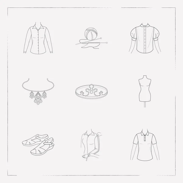 Set di icone di abbigliamento simboli di stile linea con sarti manichino, lunghezza della manica, camicia a maniche lunghe e altre icone per il vostro web mobile app logo design . — Foto Stock
