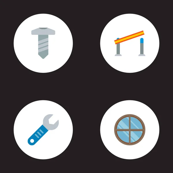 Conjunto de ícones industriais símbolos de estilo plano com parafuso, barreira aberta, chave inglesa e outros ícones para o design do logotipo do seu aplicativo móvel web . — Fotografia de Stock