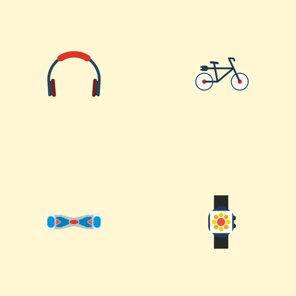 Bluetooth ヘッドフォン、gyroscooter、スマートな腕時計ウェブ モバイル アプリのロゴ デザインの他のアイコンとアイコンのトレンディなフラット スタイル記号のセット. — ストック写真
