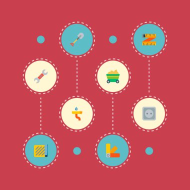 Endüstriyel simgeler düz stil sembollerle renk örneklerini, priz, ev planı ve web mobil app logo tasarımı için diğer simgeler kümesi.