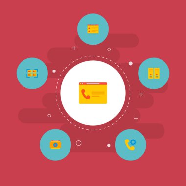 Web sitesi geliştirme simgeler düz stil sembolleri iletişim sayfası, Portföy, takım sayfası ve web mobil app logo tasarımı için diğer simgeler kümesi.