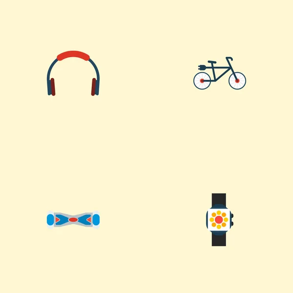 Set of modern icons flat style symbols with bluetooth headphone, gyroscooter, smart watch and other icons for your web mobile app logo design. — Stock Vector