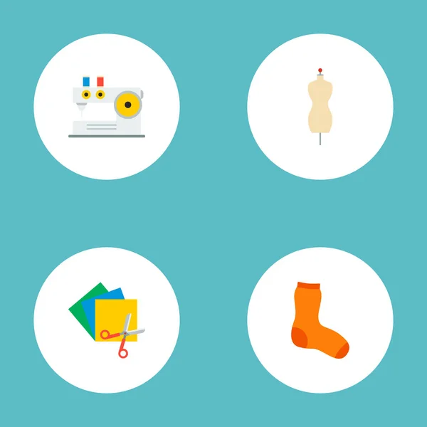 Set di icone fatte a mano simboli in stile piatto con calzetteria, carte colorate, manichino e altre icone per il tuo design del logo dell'app mobile web . — Vettoriale Stock