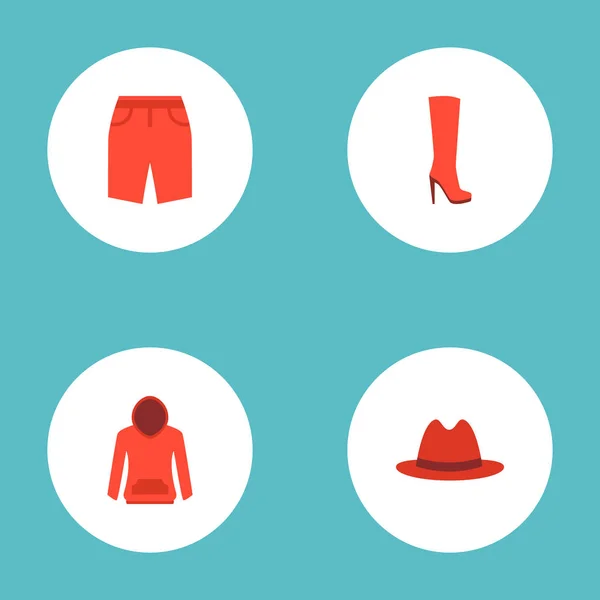 Conjunto de iconos de vestir símbolos de estilo plano con pantalones cortos, zapatos de tacón, panama y otros iconos para el diseño del logotipo de su aplicación móvil web . — Archivo Imágenes Vectoriales