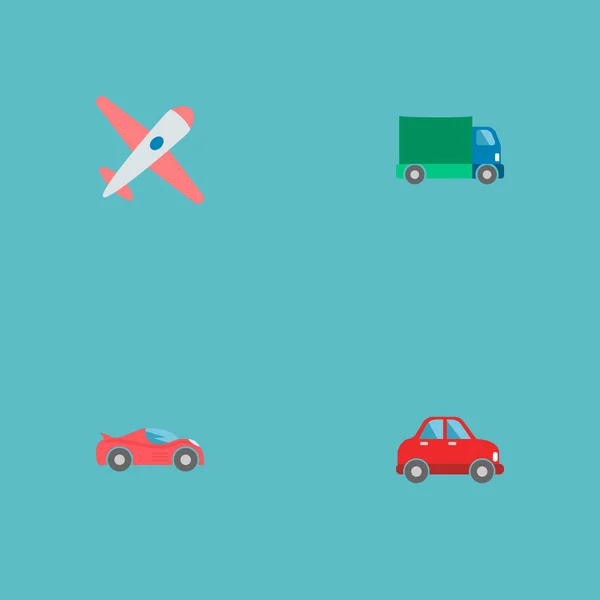 Set von Auto-Symbolen flache Stil-Symbole mit Flugzeug, LKW, Sportfahrzeug und andere Symbole für Ihre Web-Handy-App Logo-Design. — Stockvektor