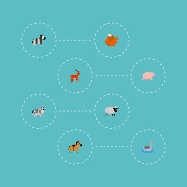 Set von Zoosymbolen flache Stilsymbole mit Schafen, Zebras, Hirschen und anderen Symbolen für Ihr Webdesign für mobile Apps. — Stockvektor