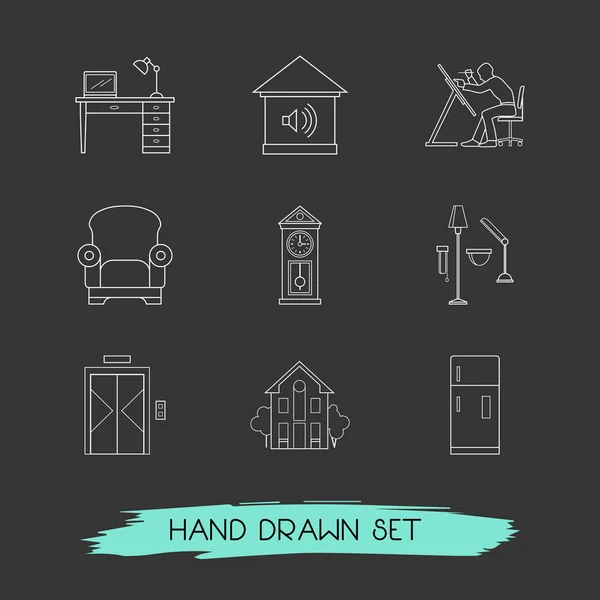 Set of interior icons line style symbols with alarm system, architect, elevator and other icons for your web mobile app logo design. — Stock Photo, Image