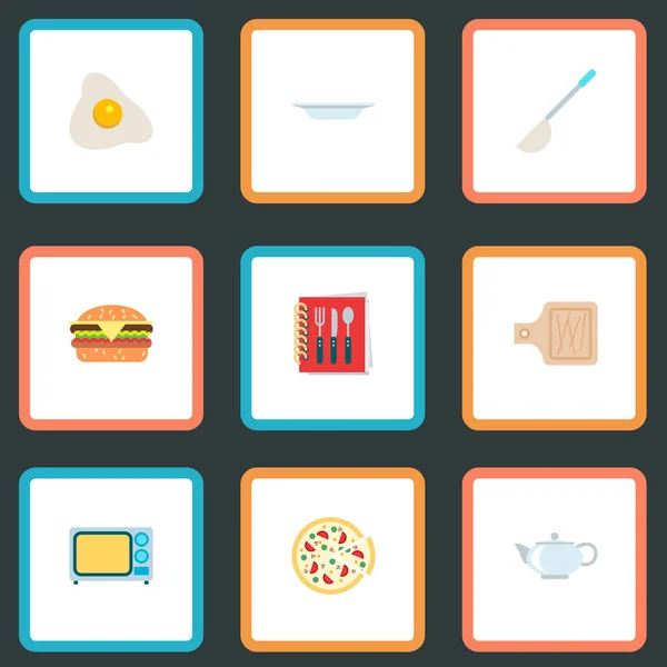 Conjunto de iconos de comida símbolos de estilo plano con microondas, libro de recetas, pizza y otros iconos para el diseño del logotipo de su aplicación móvil web . —  Fotos de Stock