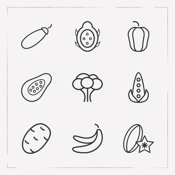 Conjunto de símbolos de estilo de línea de iconos de bayas con papaya, calabacín, pimiento y otros iconos para el diseño del logotipo de su aplicación móvil web . — Foto de Stock