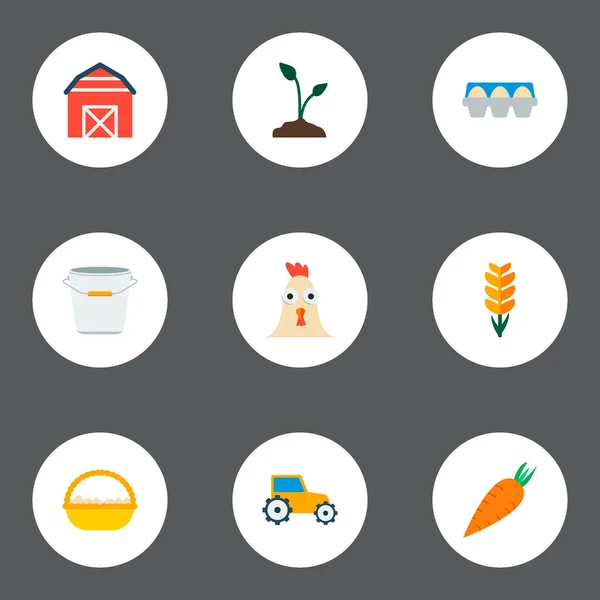 Yumurta sepet, konteyner, kova ve diğer simgeler web mobil app logo tasarımı için tarım simgeler düz stil sembollerle kümesi. — Stok Vektör