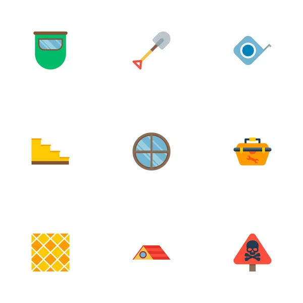 一套工业图标平面样式符号, 带有工具箱、危险标志、瓷砖地板和其他图标, 用于您的 web 移动应用徽标设计. — 图库矢量图片