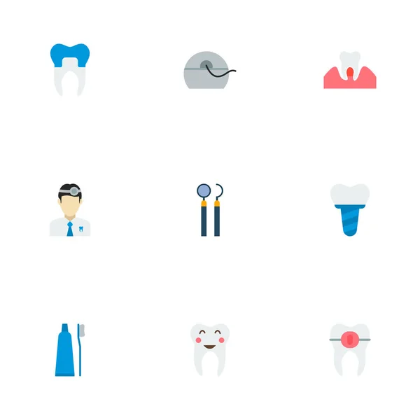 Diş simgeler düz stil sembollerle hizalama, diş macunu, diş hekimi ve web mobil app logo tasarımı için diğer simgeler kümesi. — Stok Vektör