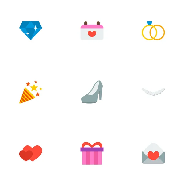 一套婚礼图标平面风格符号与邀请, 心, 礼物和其他图标为您的网络移动应用程序标志设计. — 图库照片