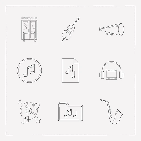 Набір символів стилю звукових піктограм з нічним клубом, улюбленою піснею, віолончеллю та іншими піктограмами для дизайну логотипу вашого мобільного додатка . — стокове фото