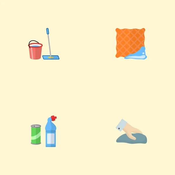 Set of hygiene icons flat style symbols with clean cloth, wiping, bucket with besom and other icons for your web mobile app logo design. — Stock Photo, Image