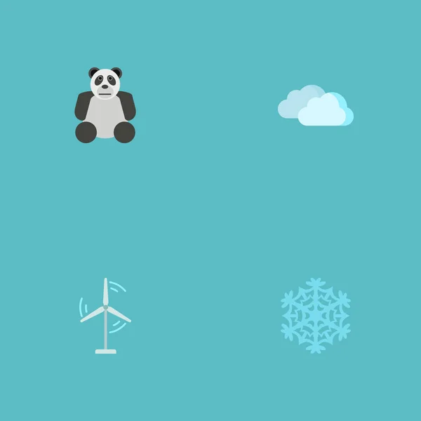 一套绿色图标平面样式符号与能源风车, 云, 雪花和其他图标为您的网络移动应用程序徽标设计. — 图库照片