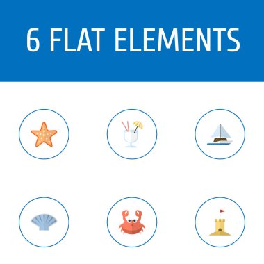 Deniz yıldızı, kum, yat simgeler web mobil app logo tasarımı için yaz simgeler düz stil sembollerle kümesi.